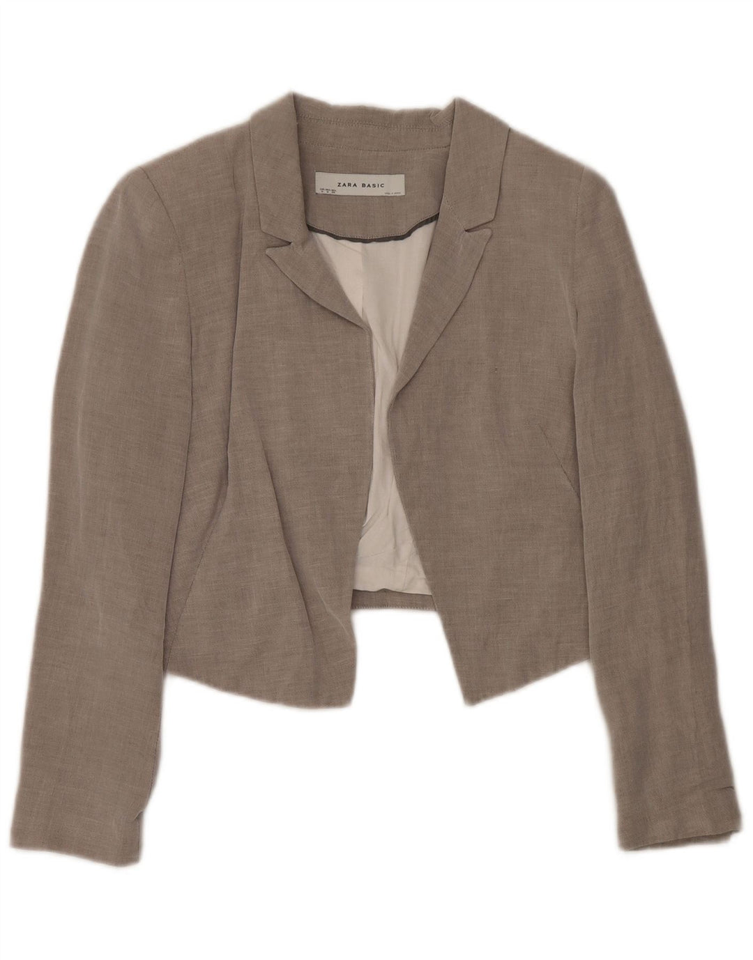 Zara Mujer Chaqueta Americana Corta Abierta Reino Unido 12 Algodón Gris Medio