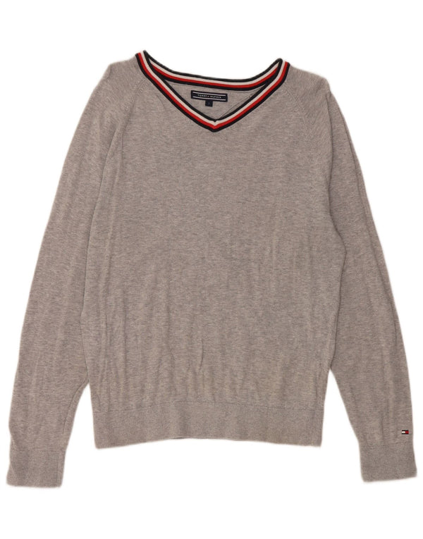 TOMMY HILFIGER Jersey con cuello en V para hombre de algodón moteado gris pequeño