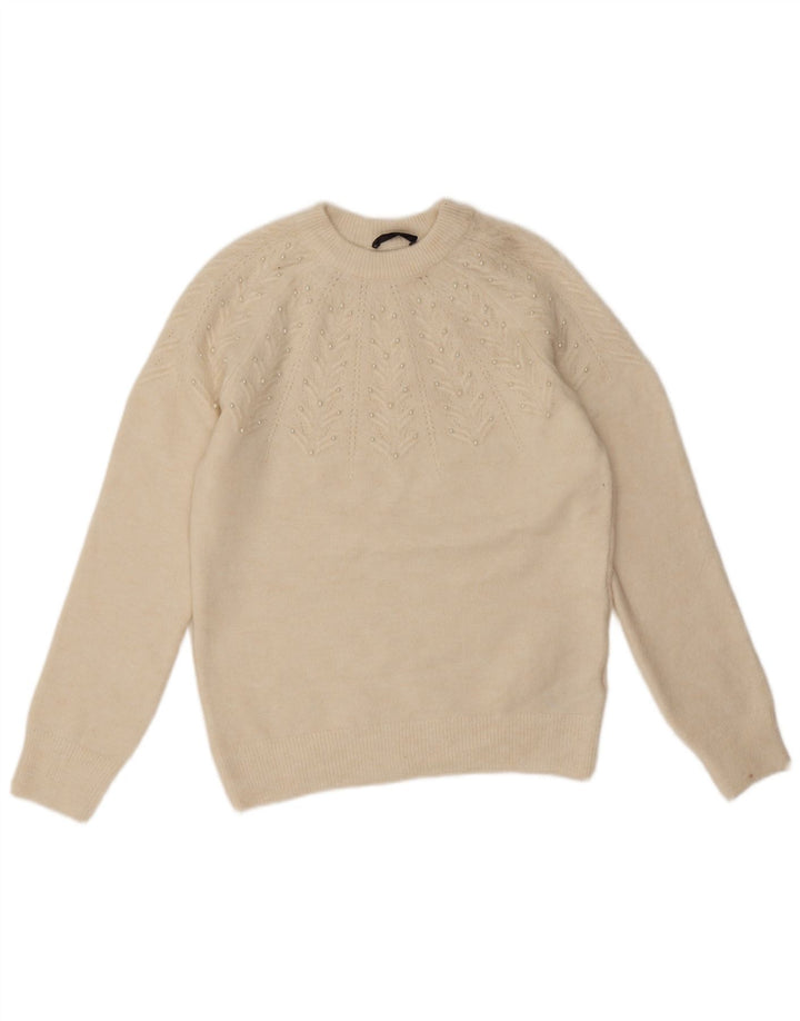 Marks & Spencer Suéter de cuello redondo para mujer UK 10 Small Off White