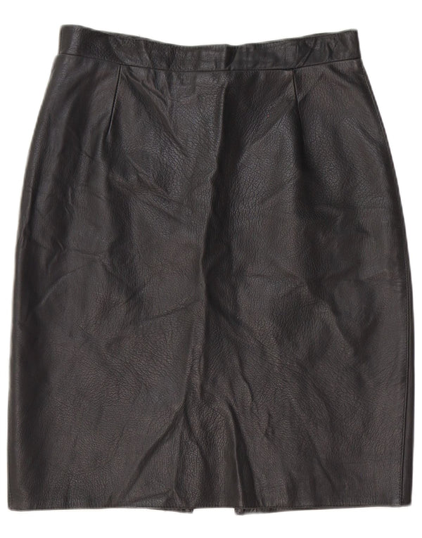 Vintage mujer cintura alta falda de cuero grande W30 negro