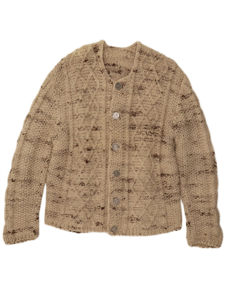 Vintage hombres Cardigan suéter grande beige moteado
