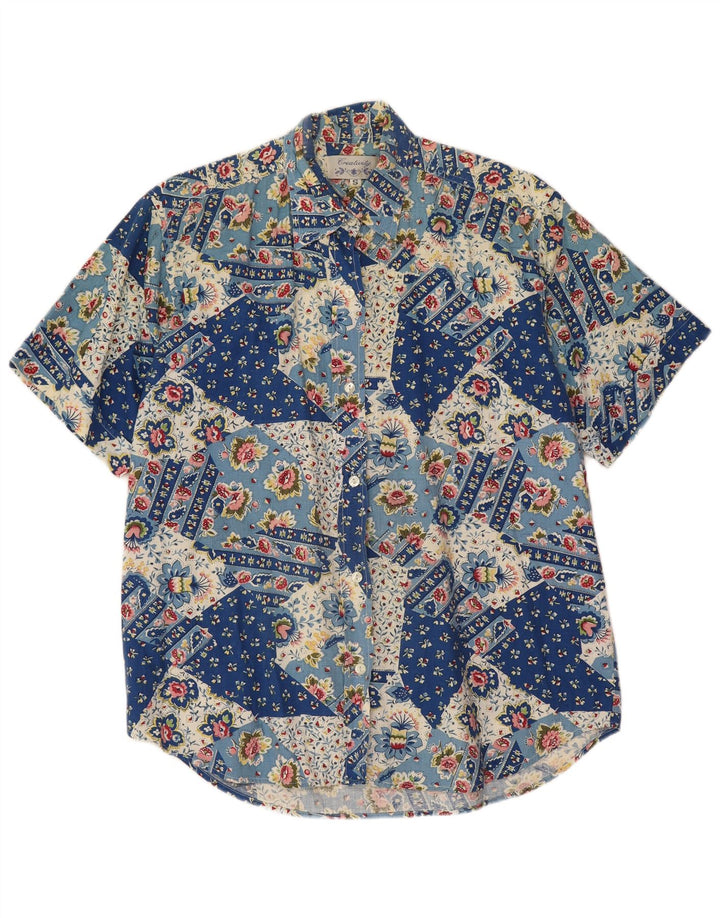 Creativity Camisa de manga corta para mujer UK 10 Small Blue Patchwork Cotton