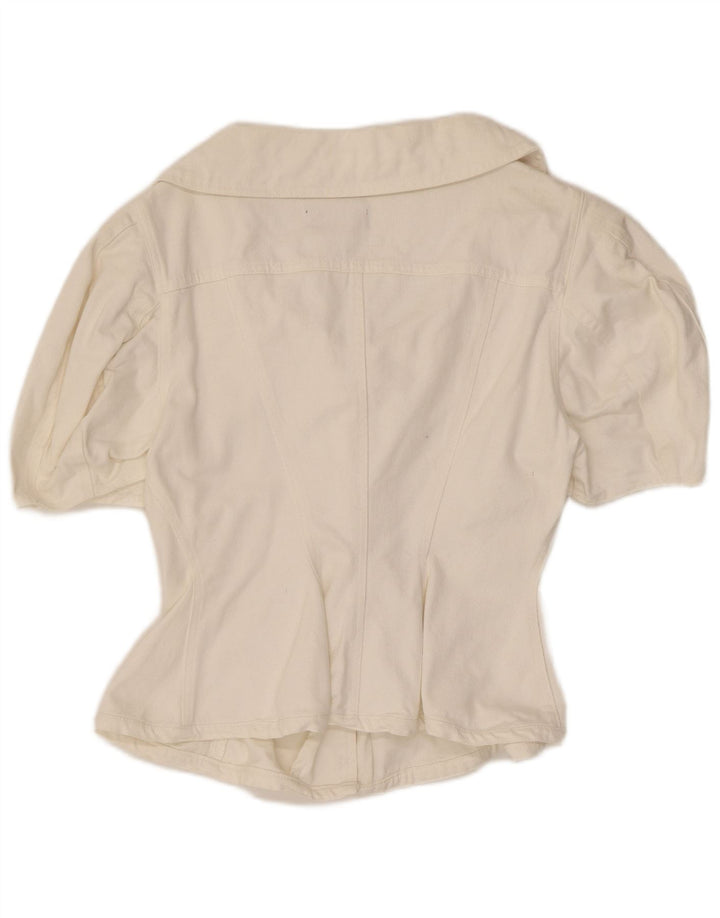 Vintage mujer camisa de manga corta blusa Reino Unido 12 blanco medio