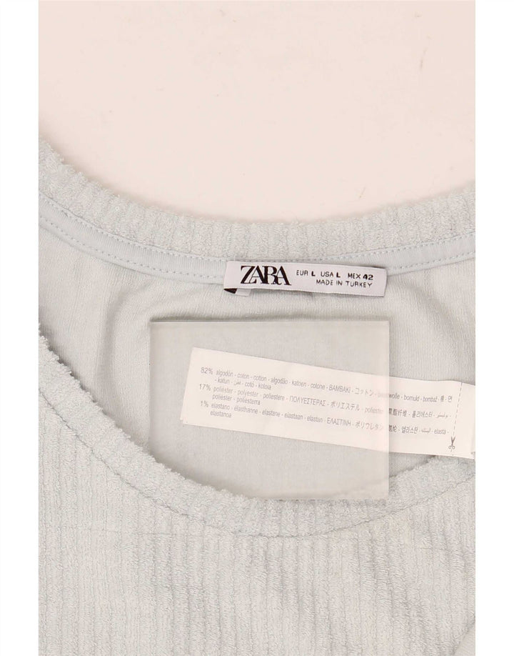 Zara Mujer Chaleco Top UK 40 Grande Algodón Azul