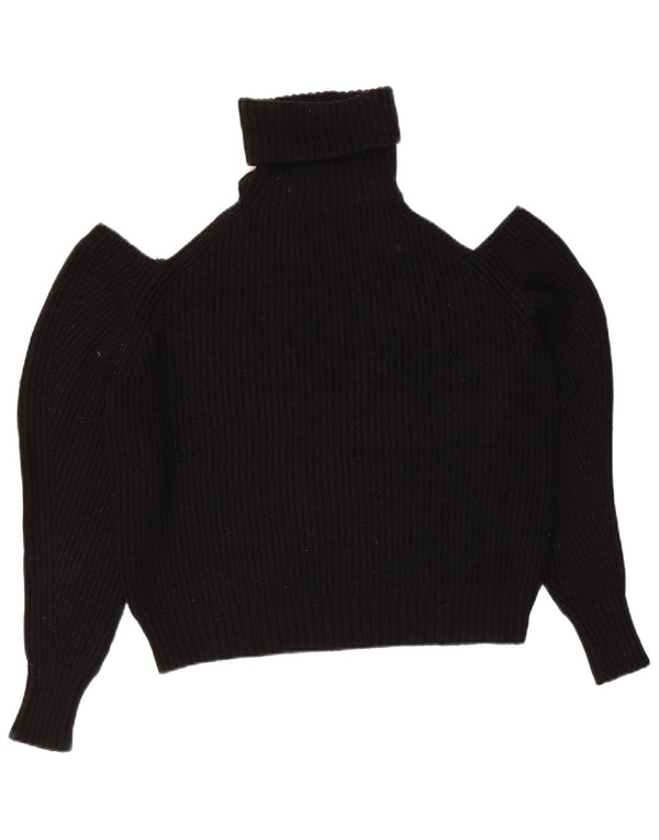 Zara Mujer Crop Oversize Roll Neck Jumper Sweater UK 10 Small Negro