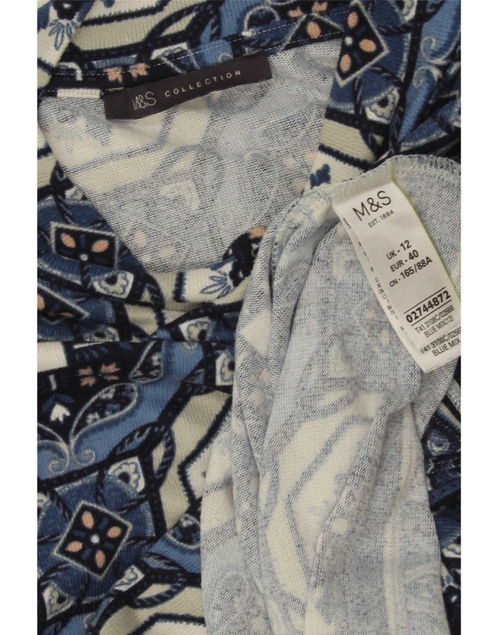 Marks & Spencer Top tipo túnica de manga 3/4 para mujer UK 42 Azul medio Geométrico