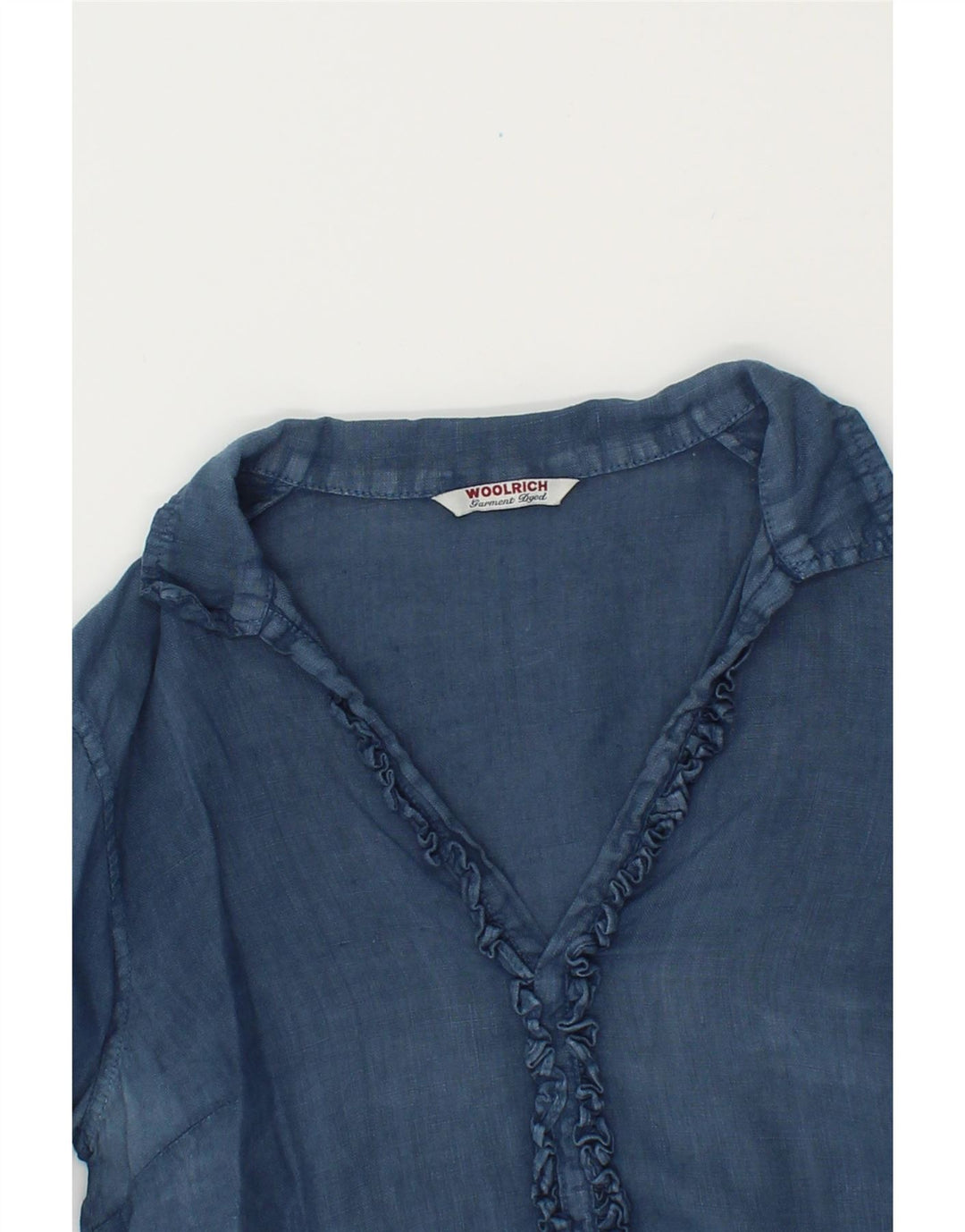 WOOLRICH Womens 3/4 Sleeve Pullover Shirt UK 10 Small Blue Linen Vintage Woolrich and Second-Hand Woolrich from Messina Hembry 