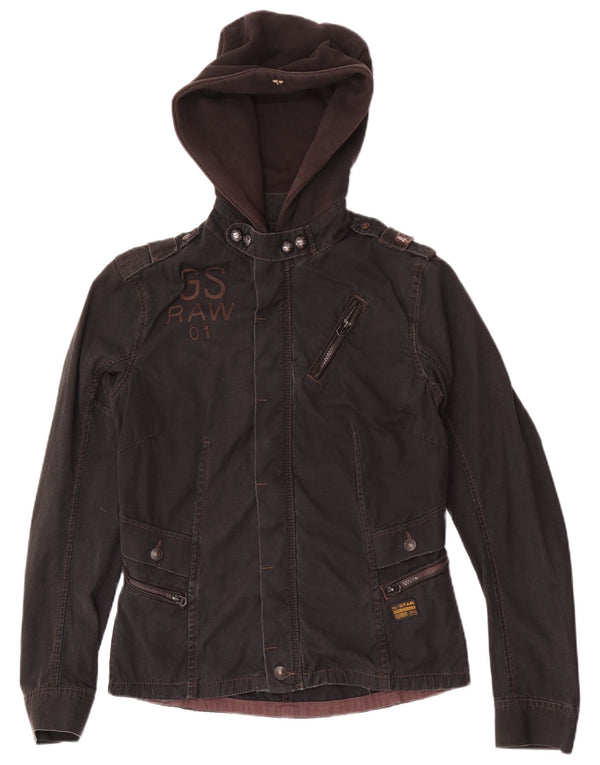 G-Star Womens Graphic Hooded Military Jacket UK 16 Large Black Cotton