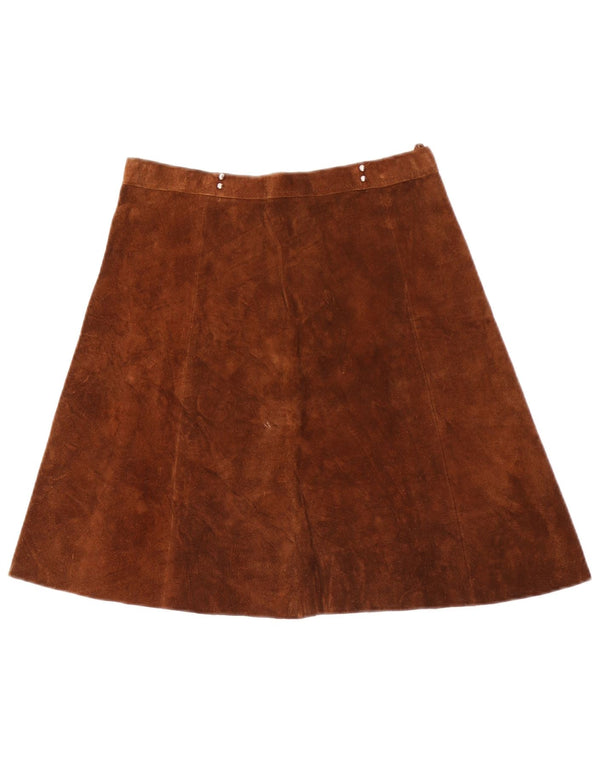 Falda vintage de ante para mujer W28 Marrón medio