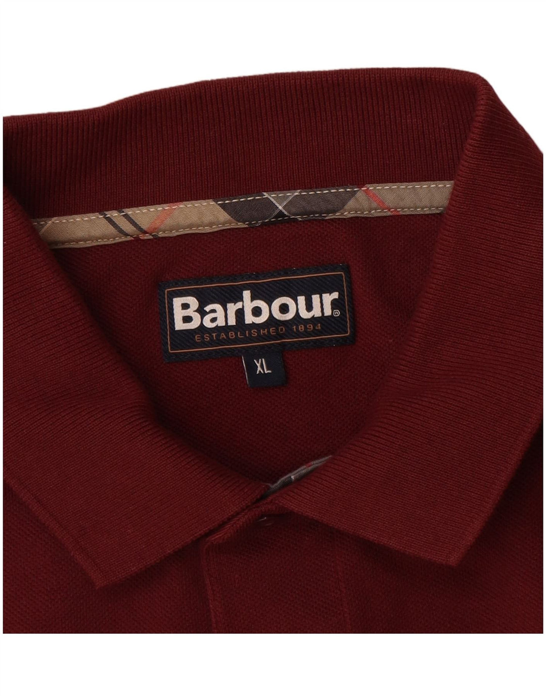 BARBOUR Polo Manga Larga Hombre XL Algodón Burdeos