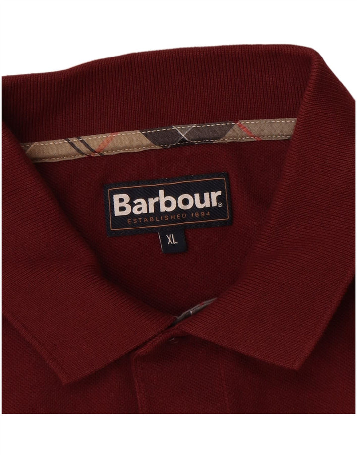 BARBOUR Polo Manga Larga Hombre XL Algodón Burdeos