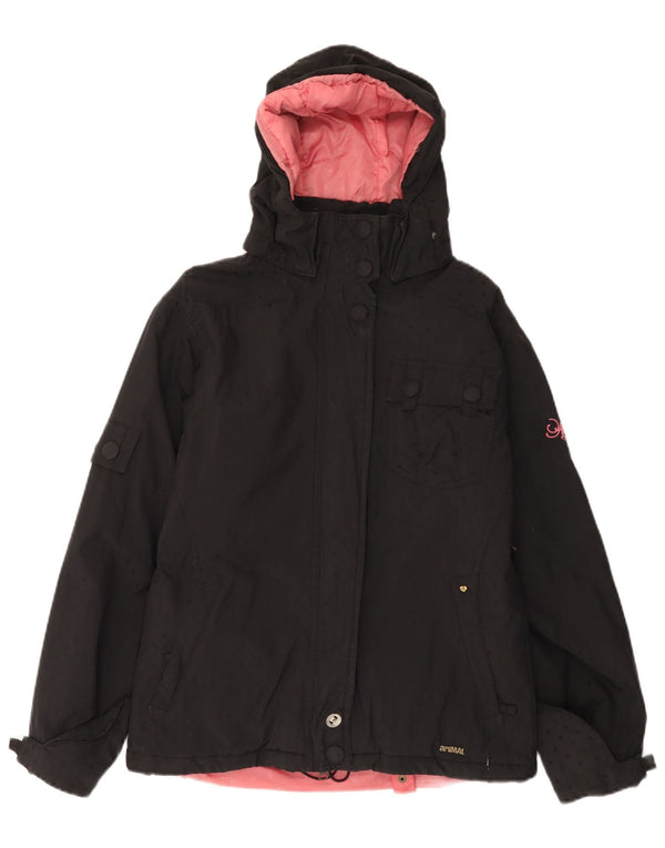 ANIMAL Chaqueta cortavientos con capucha para mujer UK 10 Small Black Polyamide