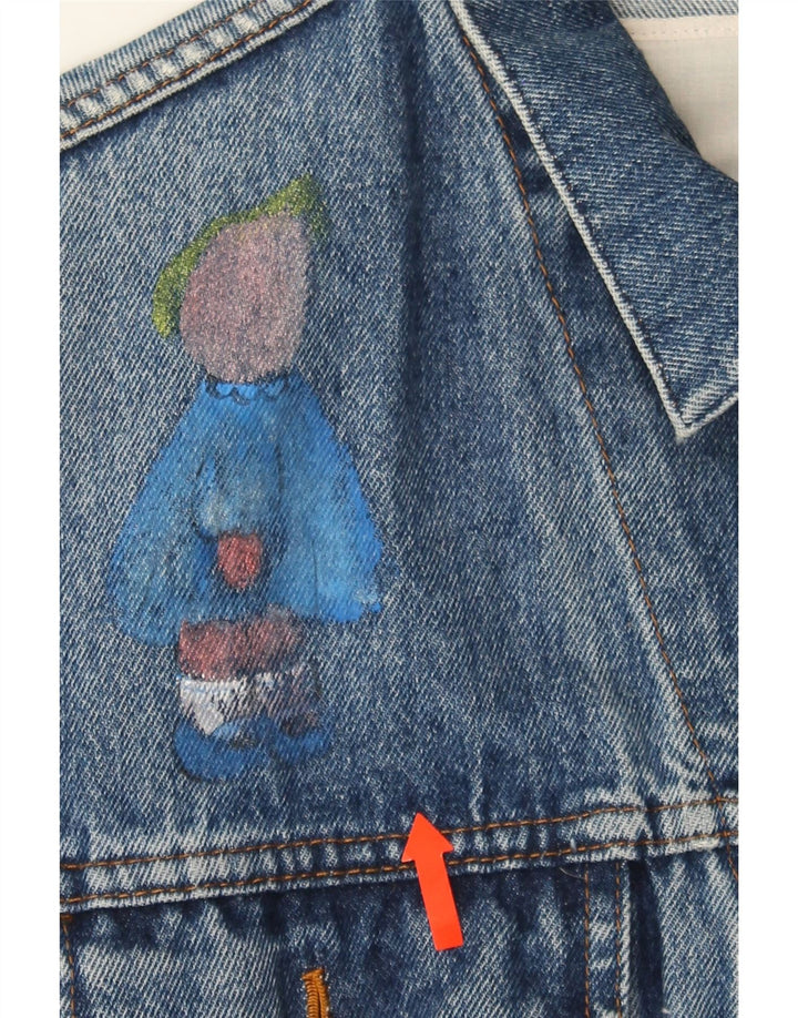 VINTAGE Womens Graphic Denim Jacket UK 16 Large Blue Vintage Vintage and Second-Hand Vintage from Messina Hembry 