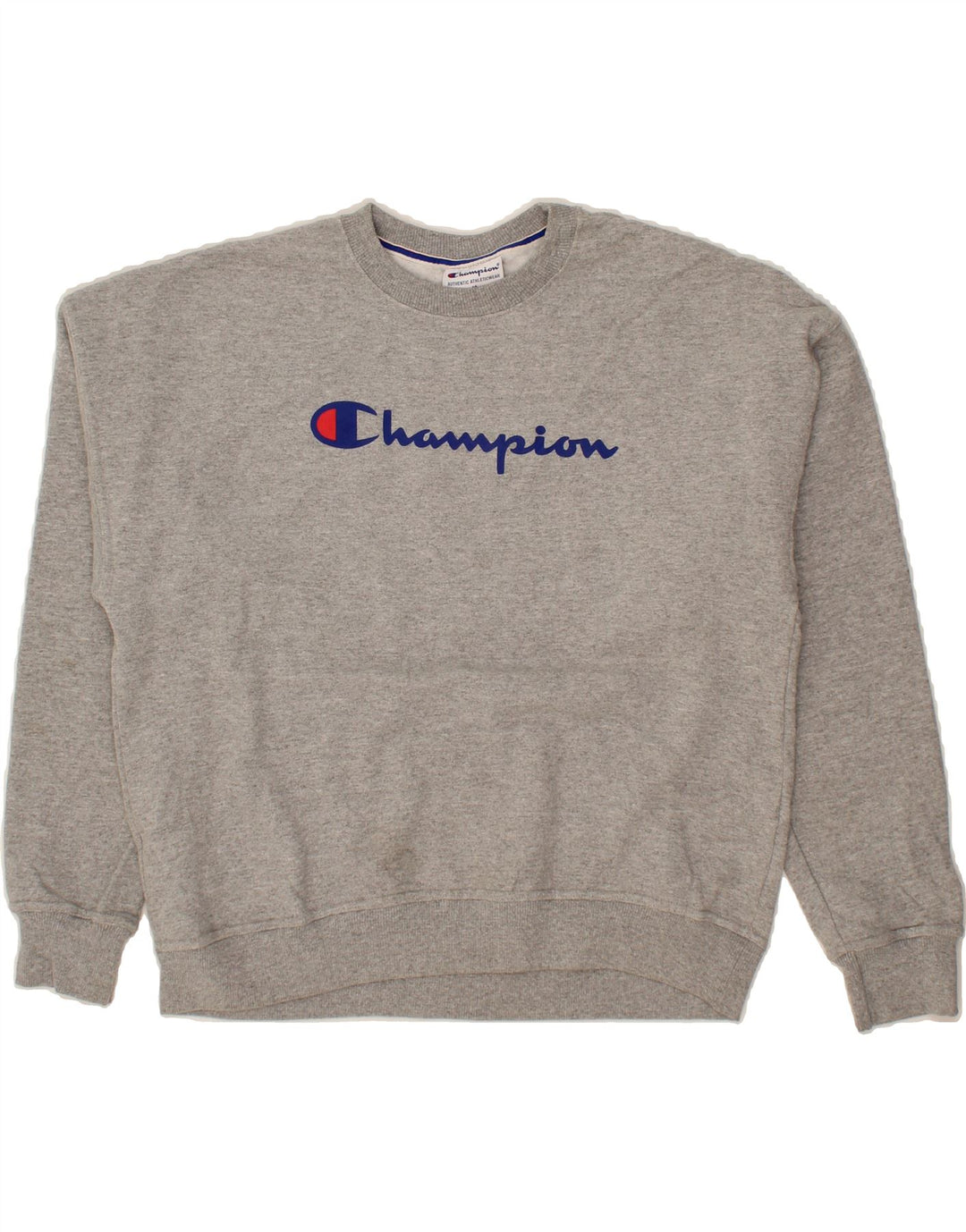 CHAMPION Womens Graphic Oversized Sweatshirt Jumper UK 14 Medium Grey Vintage Champion and Second-Hand Champion from Messina Hembry 