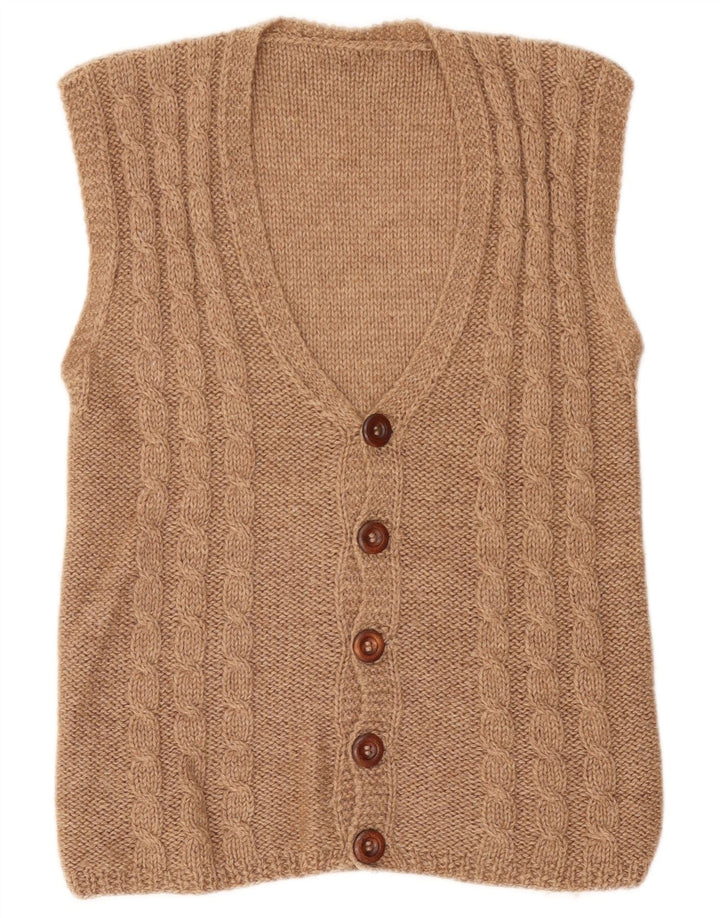 Vintage hombres sin mangas Cardigan suéter pequeño beige