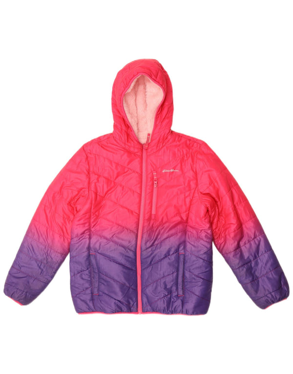 Eddie Bauer Chaqueta acolchada con capucha para niña 14-15 años XL Rosa Colorblock