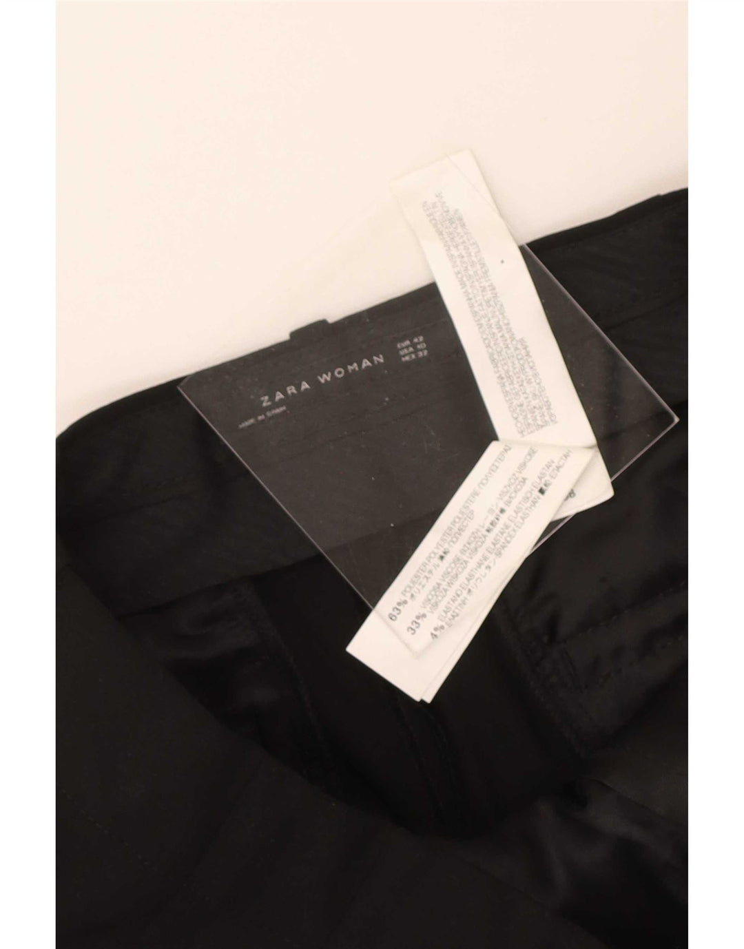 Zara Mujer Pantalón De Traje Recto EU 42 Large W32 L34 Poliéster Negro