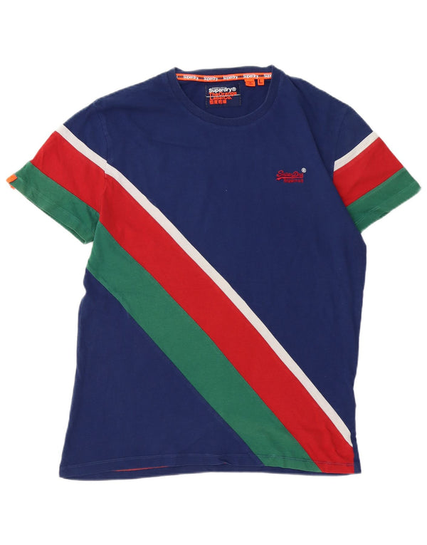 SUPERDRY Hombre Camiseta Top Large Azul Marino Colorblock Algodón