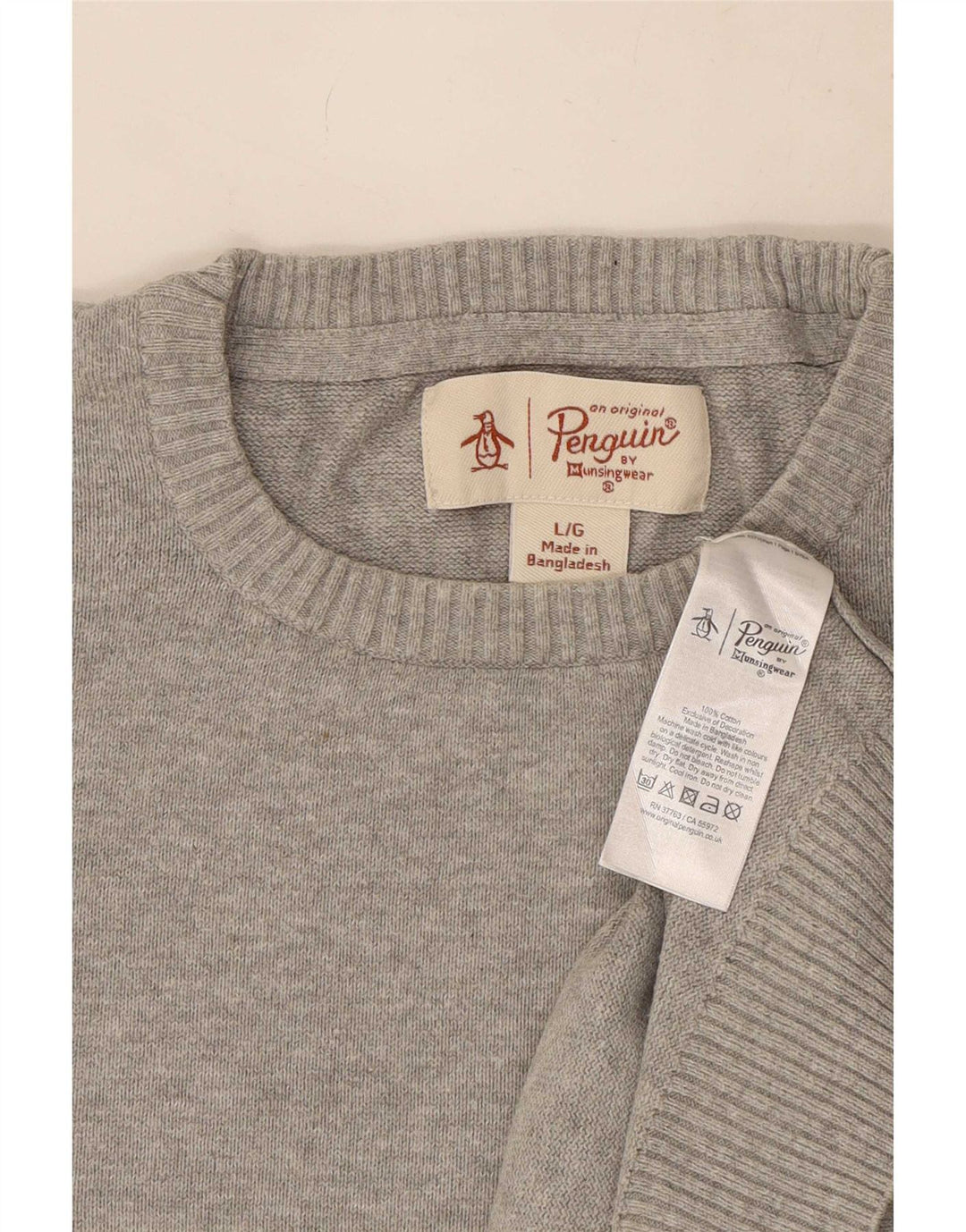 Penguin - Jersey de cuello redondo para hombre, talla grande, algodón gris