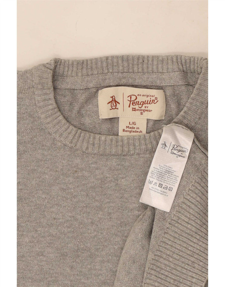 Penguin - Jersey de cuello redondo para hombre, talla grande, algodón gris