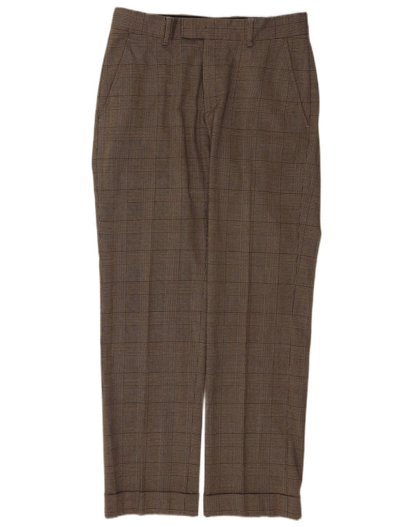 Zara Pantalón de traje recto para hombre EU 40 Medium W31 L31 Lana a cuadros marrón