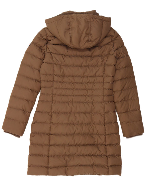TOMMY HILFIGER Womens Hooded Padded Coat UK 10 Small Brown Polyester