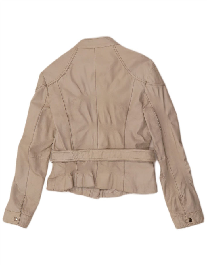 Vintage mujer cuero Racer chaqueta IT 46 cuero blanco grande
