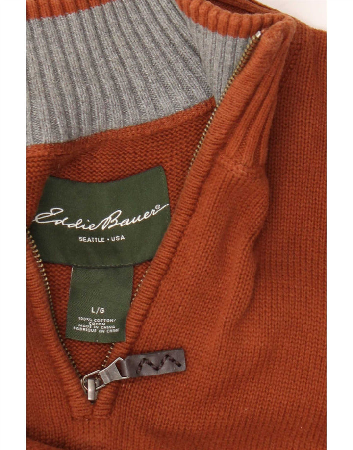 Eddie Bauer Suéter con cuello y cremallera para hombre, tamaño grande, algodón marrón