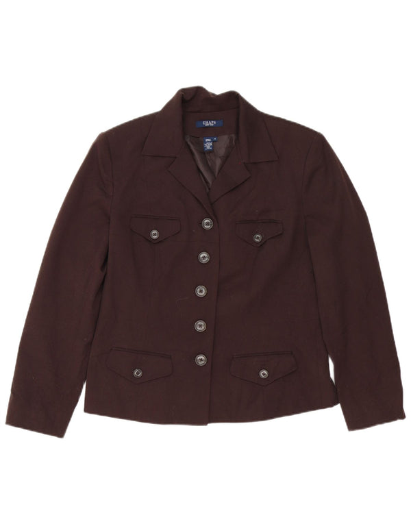 Chaps Chaqueta tipo blazer de 5 botones para mujer, talla 10, poliéster marrón grande