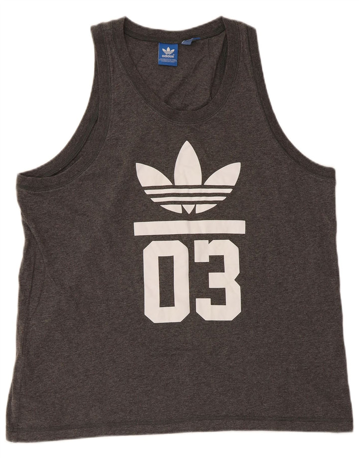 Adidas Mens Graphic Vest Top Grande Gris Algodón