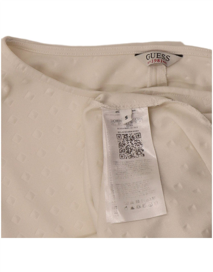 Guess Top extragrande para mujer, manga 3/4, UK 10, poliéster geométrico blanco pequeño