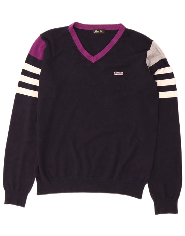 GAUDI Suéter tipo jersey con cuello en V para mujer UK 40 Medium Azul marino Colorblock