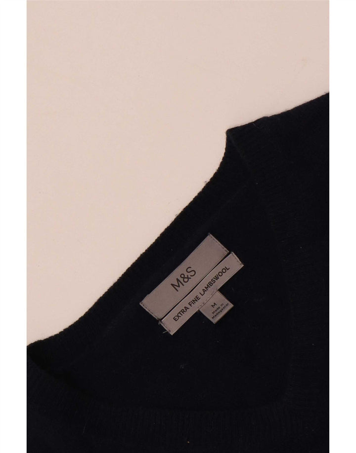 Marks & Spencer Jersey con Cuello en V para Hombre de Lana de Cordero Azul Marino Mediano