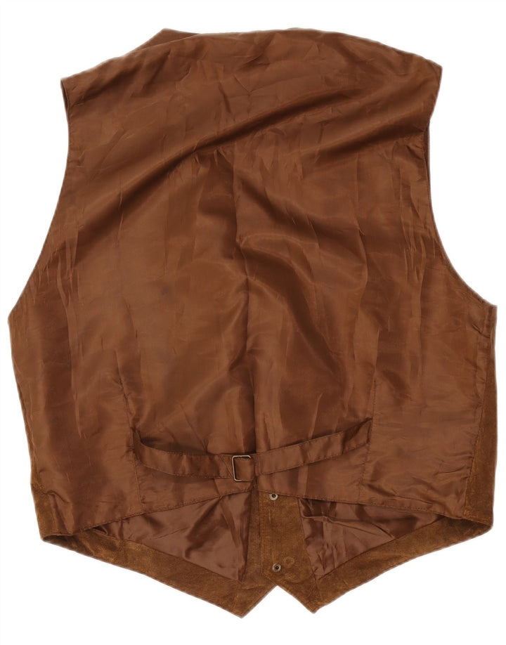 Vintage hombres ante chaleco IT 52 cuero marrón grande