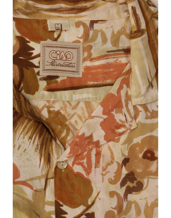 CIAO Camisa de Manga Corta para Hombre Beige Medio Floral