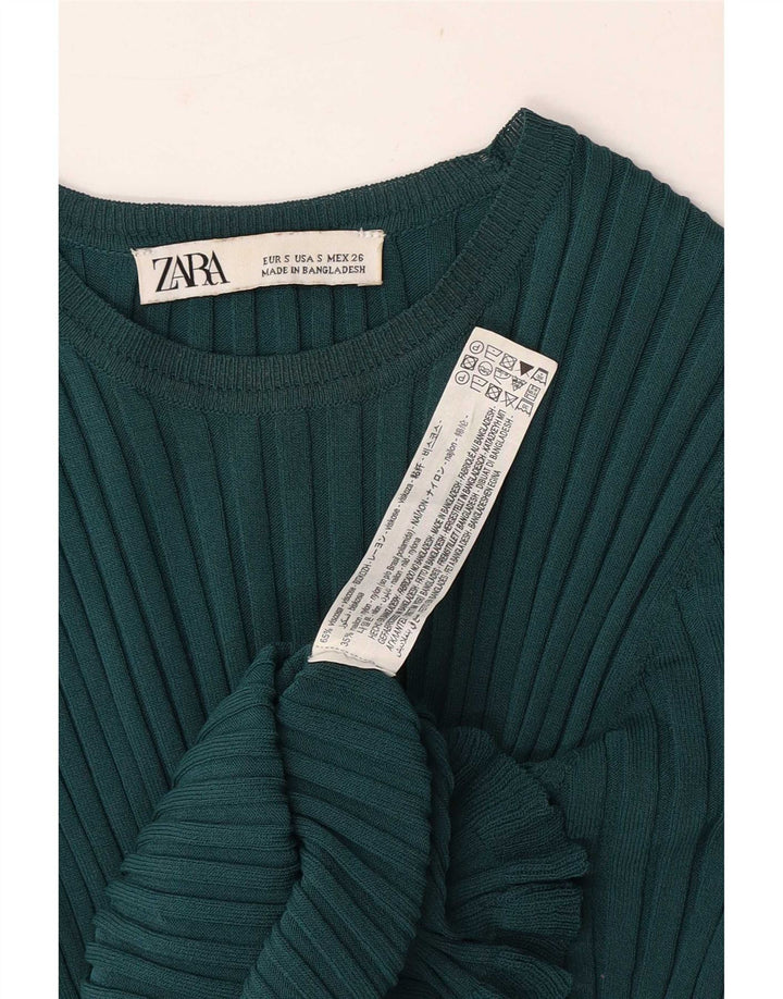 Zara Mujer Blusa Corta Top UK 8 Small Viscosa Verde