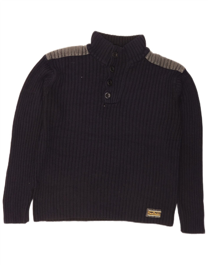 Pierre Cardin Jersey De Cuello Con Botones Para Hombre Pequeño Azul Marino Colorblock