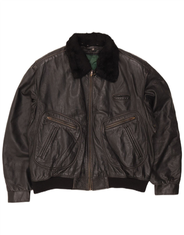 Chaqueta de cuero vintage para hombre IT 56 3XL cuero negro