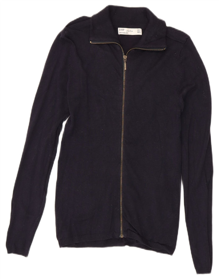 Zara - Jersey con cuello y cremallera para mujer, talla 40, talla M, viscosa, color azul marino