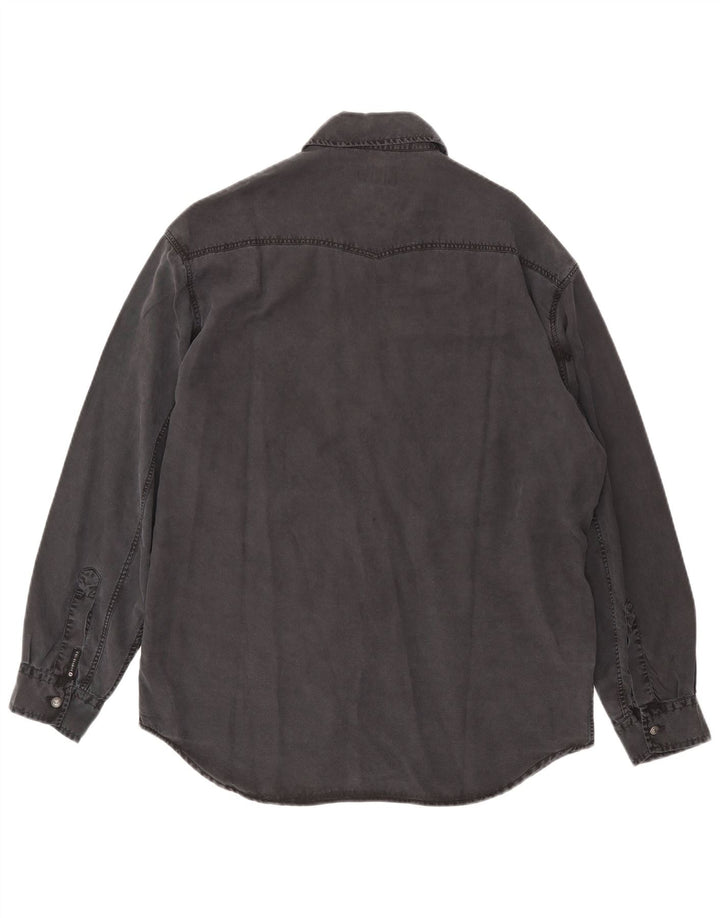 Camisa Hombre Trussardi Jeans Denim Tencel Gris Medio