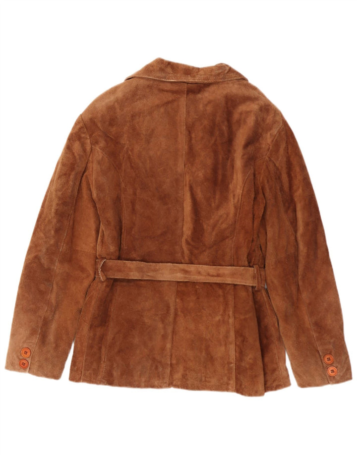 Vintage mujer doble pecho chaqueta de ante Reino Unido 18 XL cuero beige