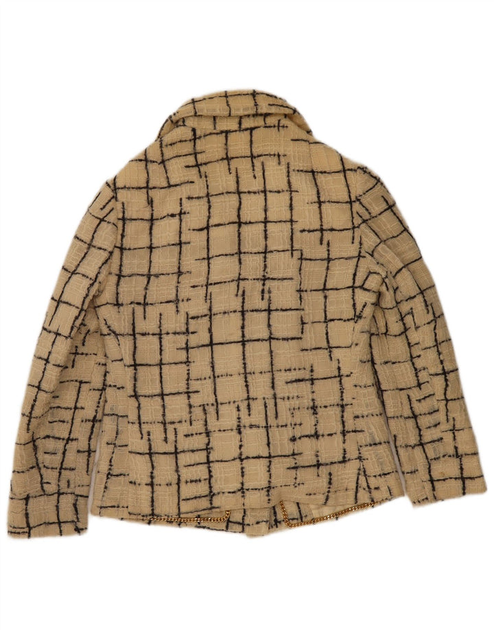 Vintage mujer 4 botones Blazer chaqueta Reino Unido 10 pequeño beige cheque