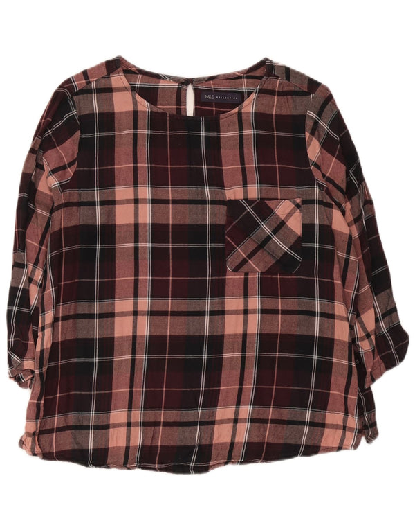 Marks & Spencer Blusa de manga 3/4 para mujer UK 46 Large Purple Plaid