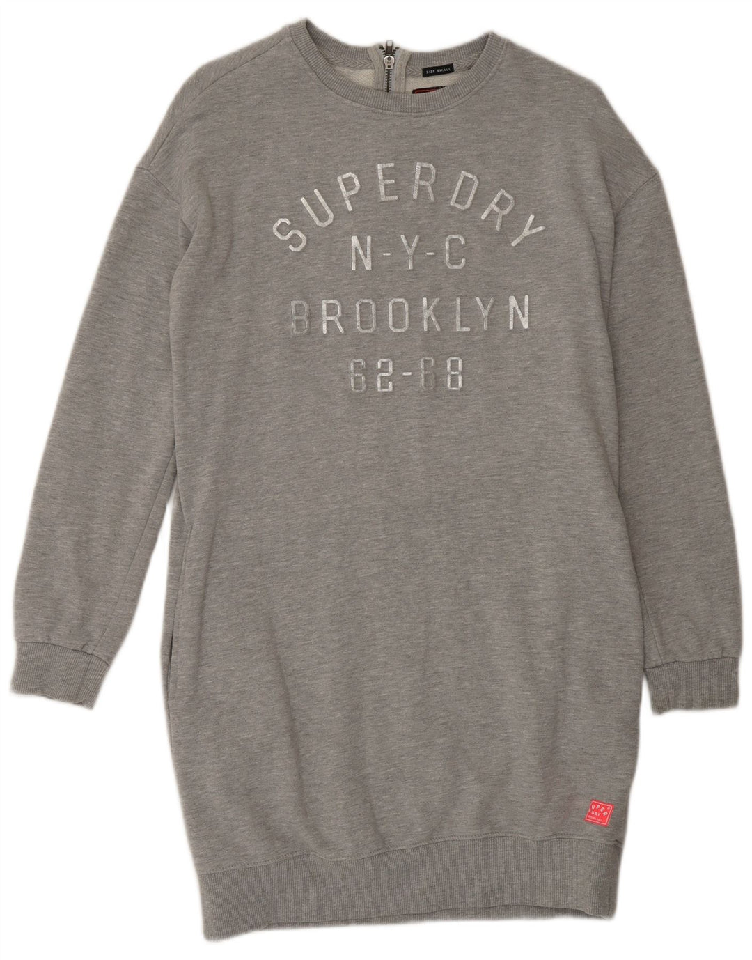 SUPERDRY Vestido tipo sudadera con gráfico extragrande para mujer, talla 40, talla S, color gris