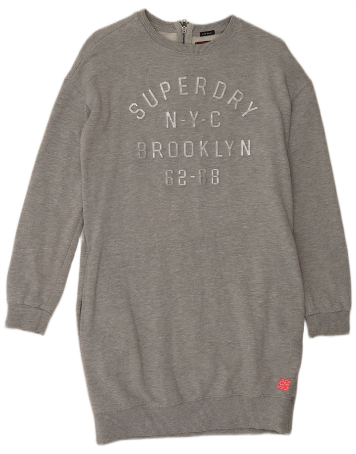SUPERDRY Vestido tipo sudadera con gráfico extragrande para mujer, talla 40, talla S, color gris