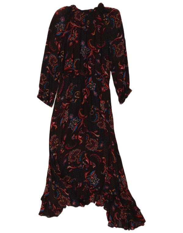 Monsoon Vestido largo asimétrico de manga larga para mujer UK 44 Medium Black Paisley