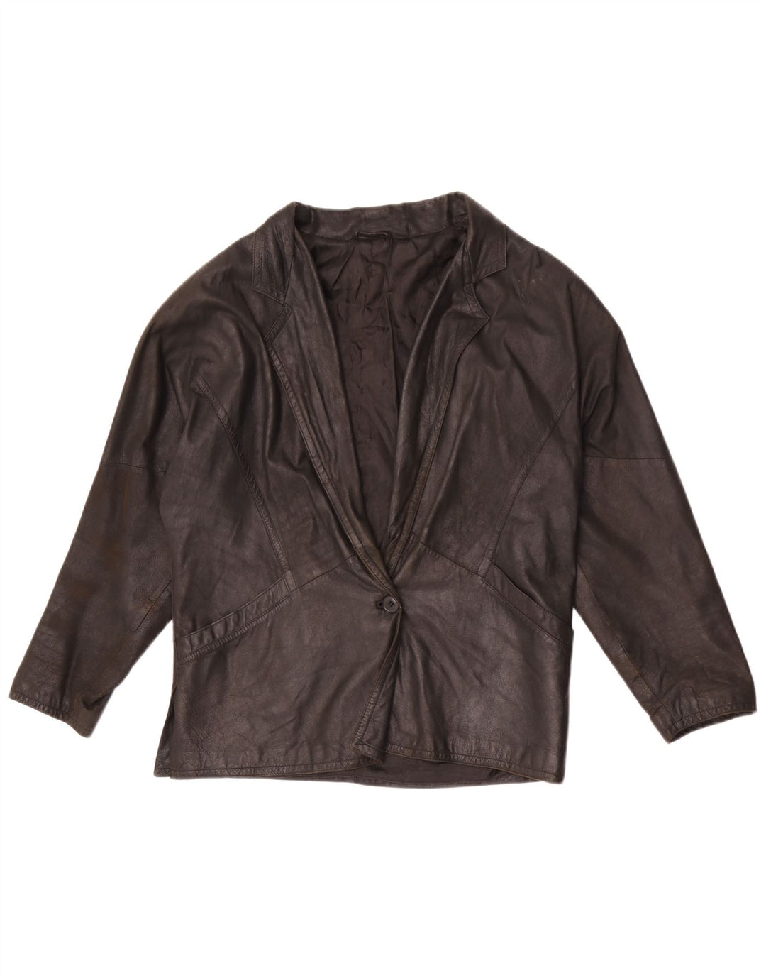 Vintage mujer 1 botón cuero Blazer chaqueta IT 42 medio negro