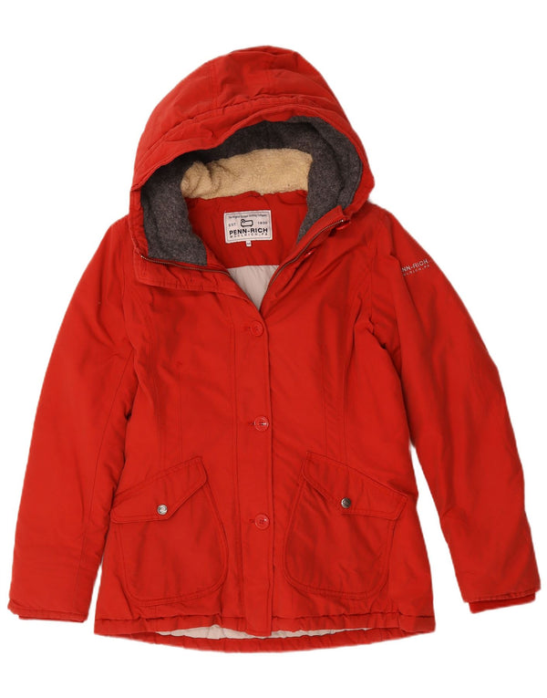 Woolrich Parka con capucha para mujer UK 14 Medium Red Cotton