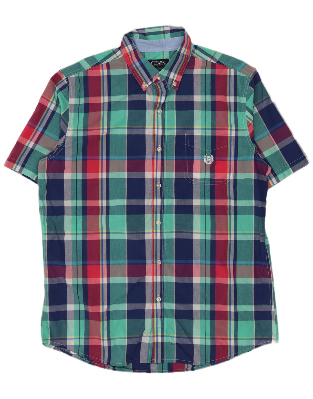 Chaps Camisa de manga corta para hombre de fácil cuidado, algodón a cuadros multicolor grande