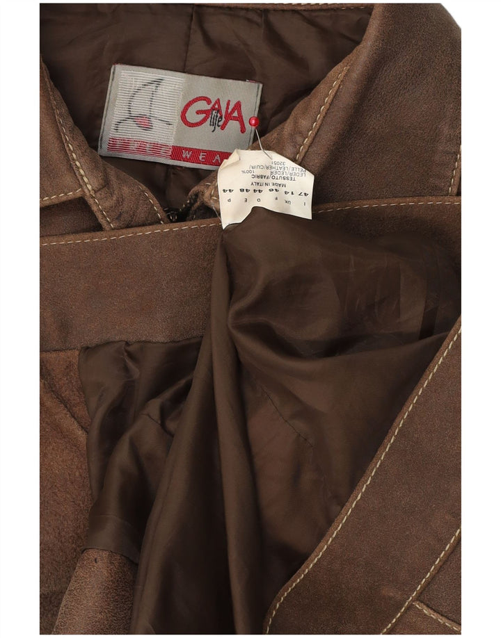 Vintage mujer chaqueta de cuero Reino Unido 14 cuero marrón grande